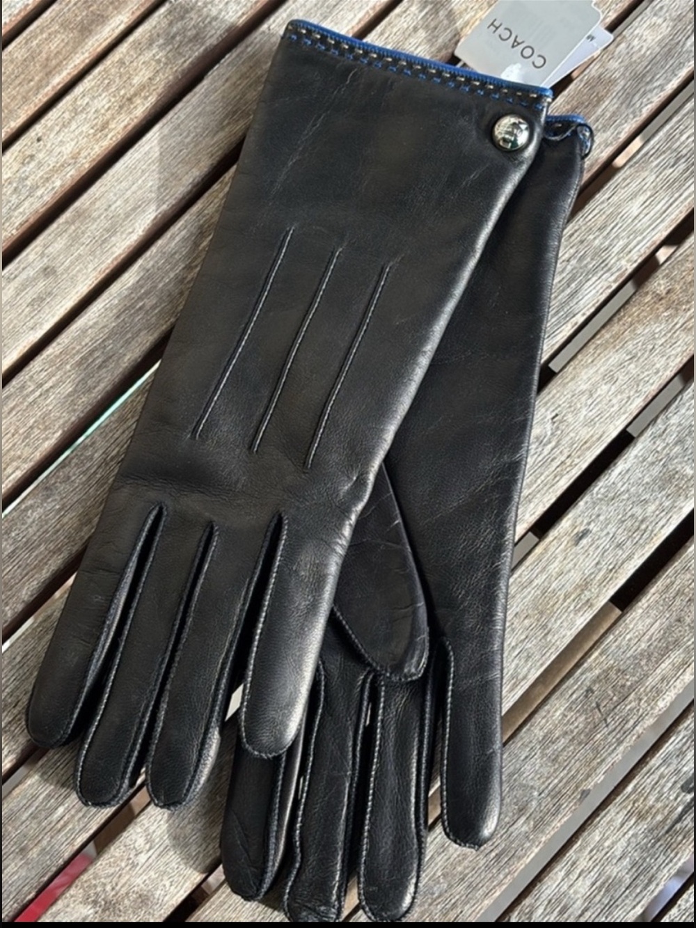 Coach Black Leather Men's Dress Gloves with Button Detail